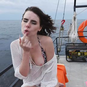 Solo brunette Darcy Dark masturbate on the boat in 4K.