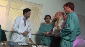 Blonde Milf Engages in a Doctor-Themed Gangbang with Intense Action