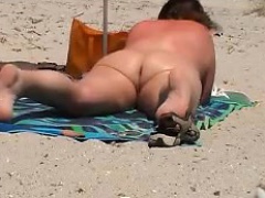 Fat Grandma Gets A Tan At The Beach