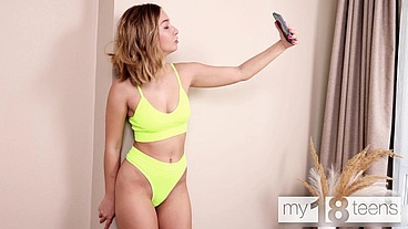 MY18TEENS - Busty girl takes a selfie for her boyfriend and fucks herself with her fingers
