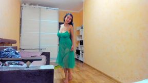 hot me in green transparent dress!