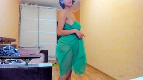 hot me in green transparent dress!