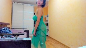 hot me in green transparent dress!