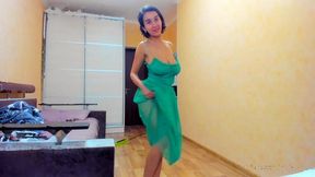 hot me in green transparent dress!