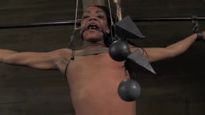 Tied up ebony bdsm slave Nikki Darling tormented