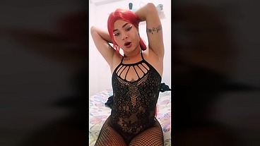 TS Angelique Monroe - I cum in my fishnet lingeries