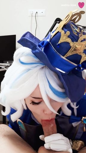 The kinky Furina from Genshin Impact prefers Aether's nutritious cum, which is supposed to end up in her shaved pussy