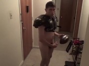Football Jock Dances with a Football Naked & Hard!