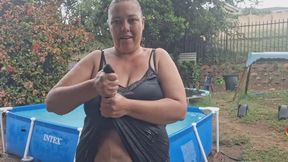 Soaking Wet in the Rain: Pool Swim in Shorts and Shirt