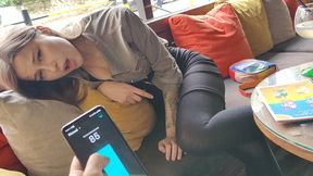 Stepsister wets herself with morning remote control orgasm at the bar