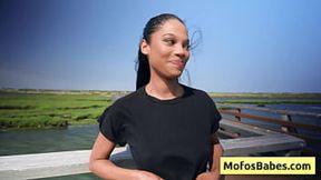 Black busty beauty seduces friend with big boobs in the car