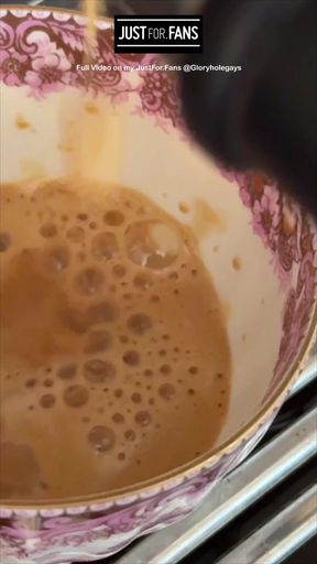 Early morning gloryhole surprise Fresh cream in coffee