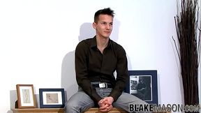 Young man strips to reveal his giant cock before jerking off