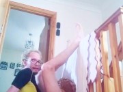 Very messy hair skinny femboy in a tight shirt has a very rough fuck with his teddy bear