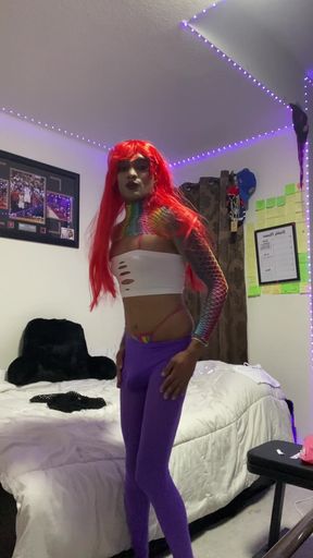 INDIAN FEM BOY RED HAIR SLUT CROSSDRESSER WHORE BIG DICK IN PANTS BULGE SMLL TITS
