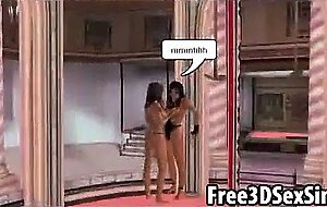 Two sexy 3d cartoon hotties sucking and fucking a stud