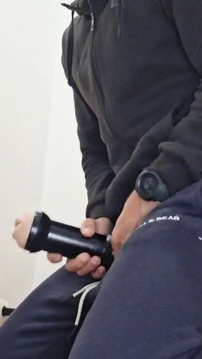 Risky Fleshlight Fuck at Friend's House - Big Hard Cock and Anal Play - Risky Cum Inside   Clip 1