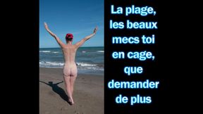 Femdom &ndash; sissy in chastity at the beach &ndash; French