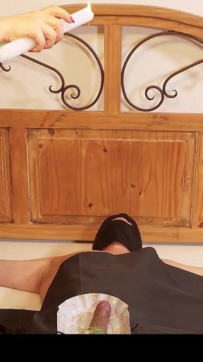 Easter Fun Tormenting the Balls and Cock of Tied Down Slave with Hot Candle Wax - Hard Female Domination