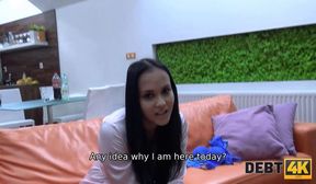 debt4k hot brunette pays the rent by having sex with the collector