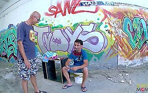 This blonde nympho does not hesitate to ride his big cock in the abandoned building