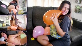 Metal girl pop all balloons before party - Bunny Looner