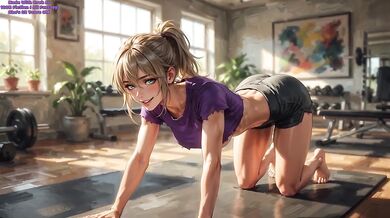 Athletic blonde uses tight cycling shorts during gym workout until loud moaning sweaty squirts