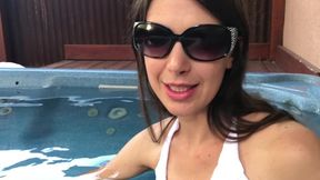 Public blowjob in hotel hot tub and then fucking in the shower with facial