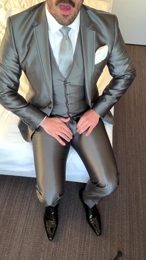 Suited Groom Jerks off in Hotel Room