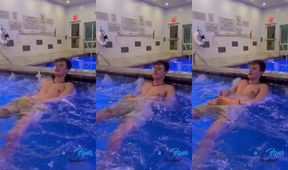 Jacuzzi jizz soaking his perfect abs solo in public steam