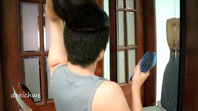 combing my long soft hair