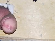 Sissy Emma has quick hands free milking on new fuck machine bench