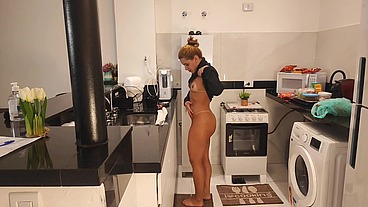 When I got up, I caught my friend's beautiful, hot wife masturbating in the kitchen, and we had a quickie while he was at the bakery; I came inside the slut.