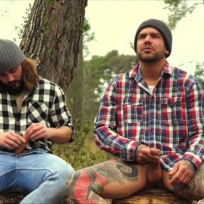 Two Friends Jerkoff in the Forest