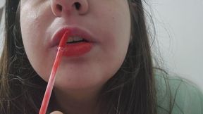 Red Lips Fetish Close-Up – Applying Bright Red Lipstick Slowly, Mouth and Lip Detail, Shiny Finish, Intimate Makeup Fetish Content