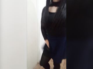 Gal crossdresser wearing patyhose plays with ass-plug in her booty