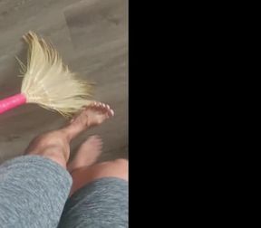 Barefoot POV Sweeping Floors W Music
