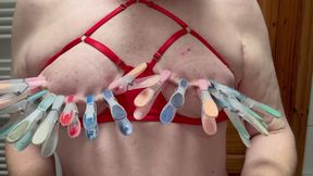 Clothespins on the tits leave deep marks