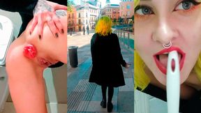 Piss Lapping Urban Voyeurs on Public Toilet Tease&#x201D;