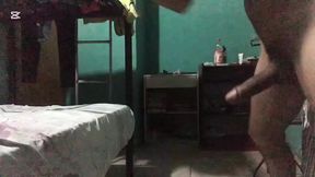 Big-dick Latino stepson masturbates alone