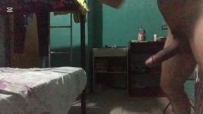 Big-dick Latino stepson masturbates alone