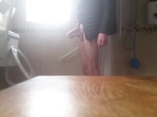 Very skinny skinny male has a quick wank after coming home