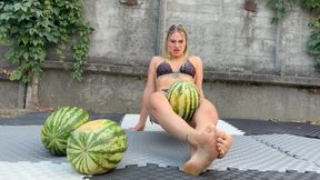 Aura’s Ultimate Watermelon Crushing Challenge + Foot Fetish — Can Her Legs Destroy the Giant?