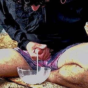 I'm Cumming on the Beach and Collect All the Ejaculation in a Bowl