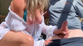 Giant Tits MILF squeezed me at the shore