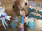 Femboy Felix Argyle Cosplayer sucks on big Dildo and wants your cum