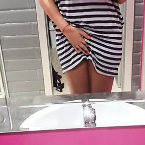 Horny teen in public toilet &ndash; so horny she opens her pussy