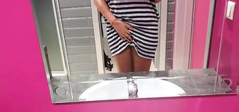 Horny teen in public toilet &ndash; so horny she opens her pussy