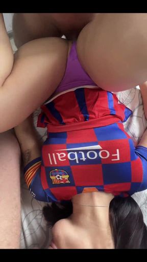 Hot Cheerleader with a Big Ass Fucks Two Cocks