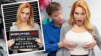 Mall security officer cuffs and searches a submissive thief with huge tits